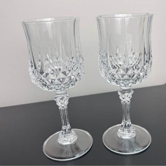 Crystal Glass Blown Water Goblets (set of 2x) Cut Vertical & Criss-Cross Design - Picture 6 of 6